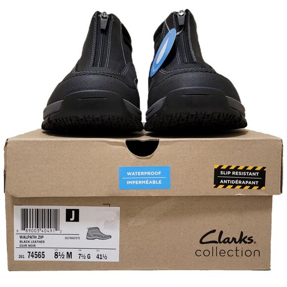 Clarks Men Walpath Zip Slip On Ankle Boots Size US 8.5M Black Leather